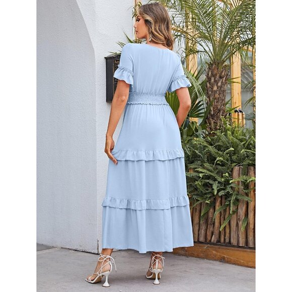 Elegant Women's Boho V Neck Long Sleeve Maxi Dress - Perfect for Summer Weddings - Picture 4 of 4